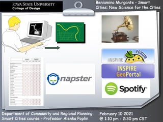 Beniamino Murgante - Smart
Cities: New Science for the Cities
Department of Community and Regional Planning
Smart Cities course - Professor Alenka Poplin
February 10 2021
@ 1:10 pm - 2:30 pm CST
 