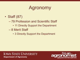 An overview of agronomy departments capabilities, what is being doing in international agriculture