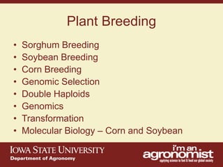 An overview of agronomy departments capabilities, what is being doing in international agriculture