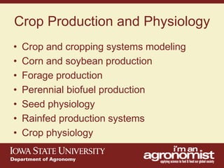 An overview of agronomy departments capabilities, what is being doing in international agriculture