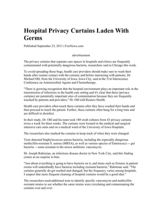 Iowa Study On Contaminated Hospital Curtains