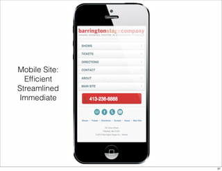 Mobile Site: 
Efficient 
Streamlined 
Immediate 
37 
 