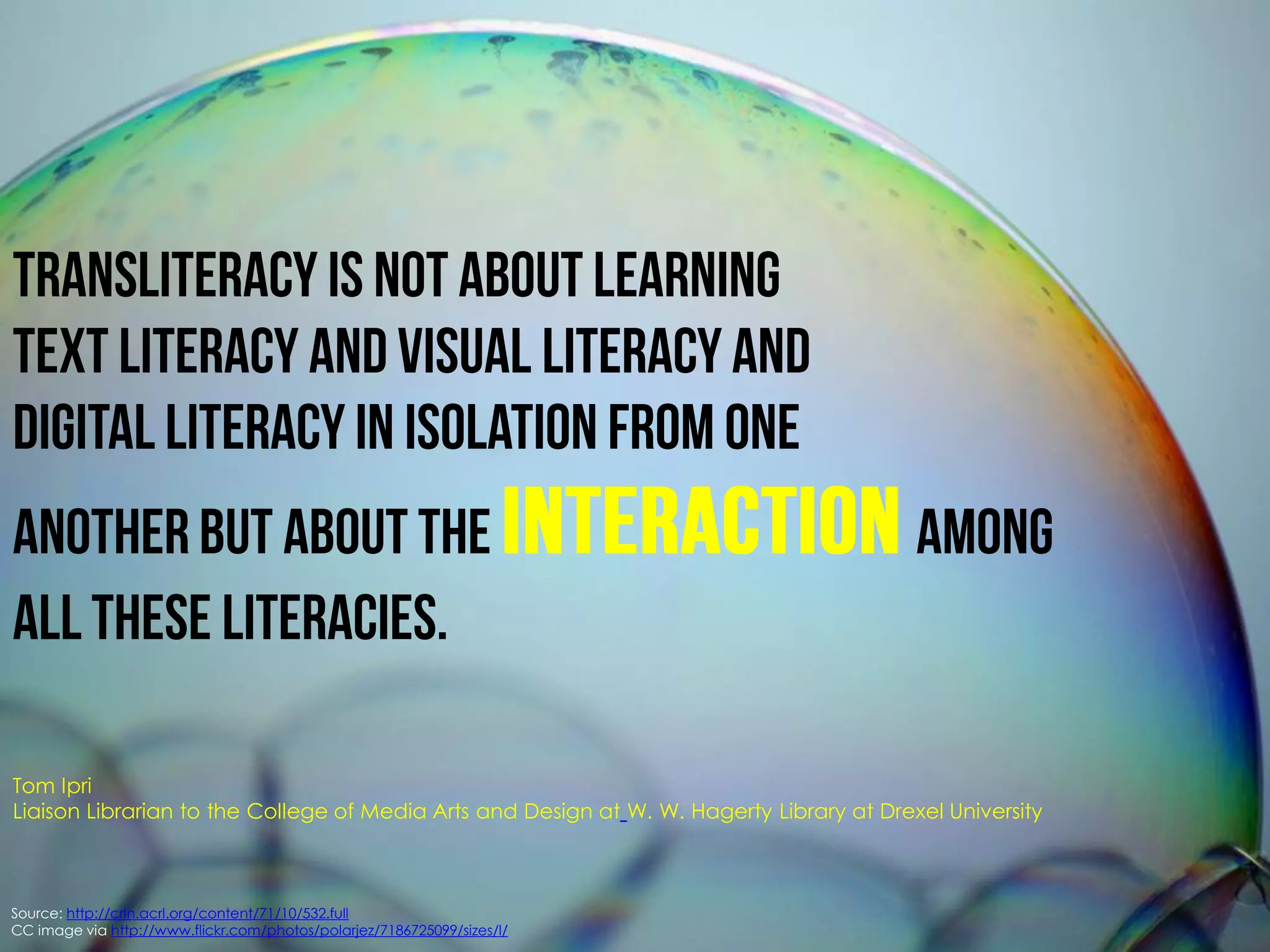 Tom Ipri
Liaison Librarian to the College of Media Arts and Design at W. W. Hagerty Library at Drexel University



Source: http://crln.acrl.org/content/71/10/532.full
CC image via http://www.flickr.com/photos/polarjez/7186725099/sizes/l/
 