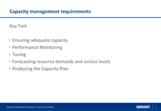 Capacity management requirements
Key Task
Ensuring adequate capacity
Performance Monitoring
Tuning
Forecasting resource demands and service levels
Producing the Capacity Plan
8Syncsort Confidential and Proprietary - do not copy or distribute
 