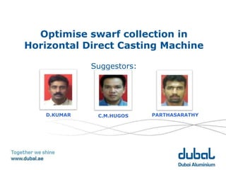 Optimise swarf collection in
Horizontal Direct Casting Machine

              Suggestors:




    D.KUMAR    C.M.HUGOS    PARTHASARATHY
 