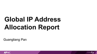 Global IP Address
Allocation Report
Guangliang Pan
 
