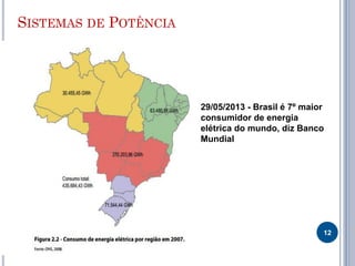 SISTEMAS DE POTÊNCIA
12
29/05/2013 - Brasil é 7º maior
consumidor de energia
elétrica do mundo, diz Banco
Mundial
 