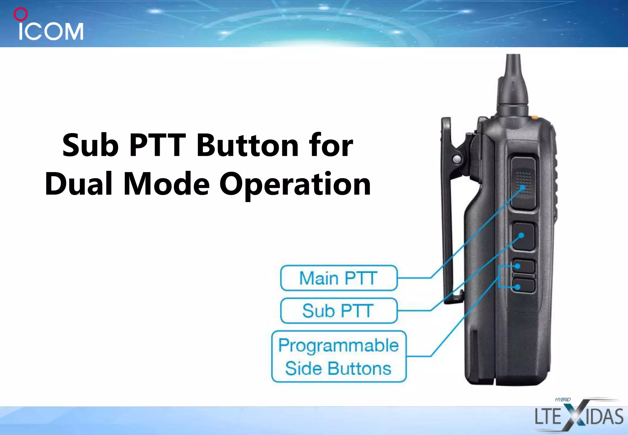 Sub PTT Button for
Dual Mode Operation
 
