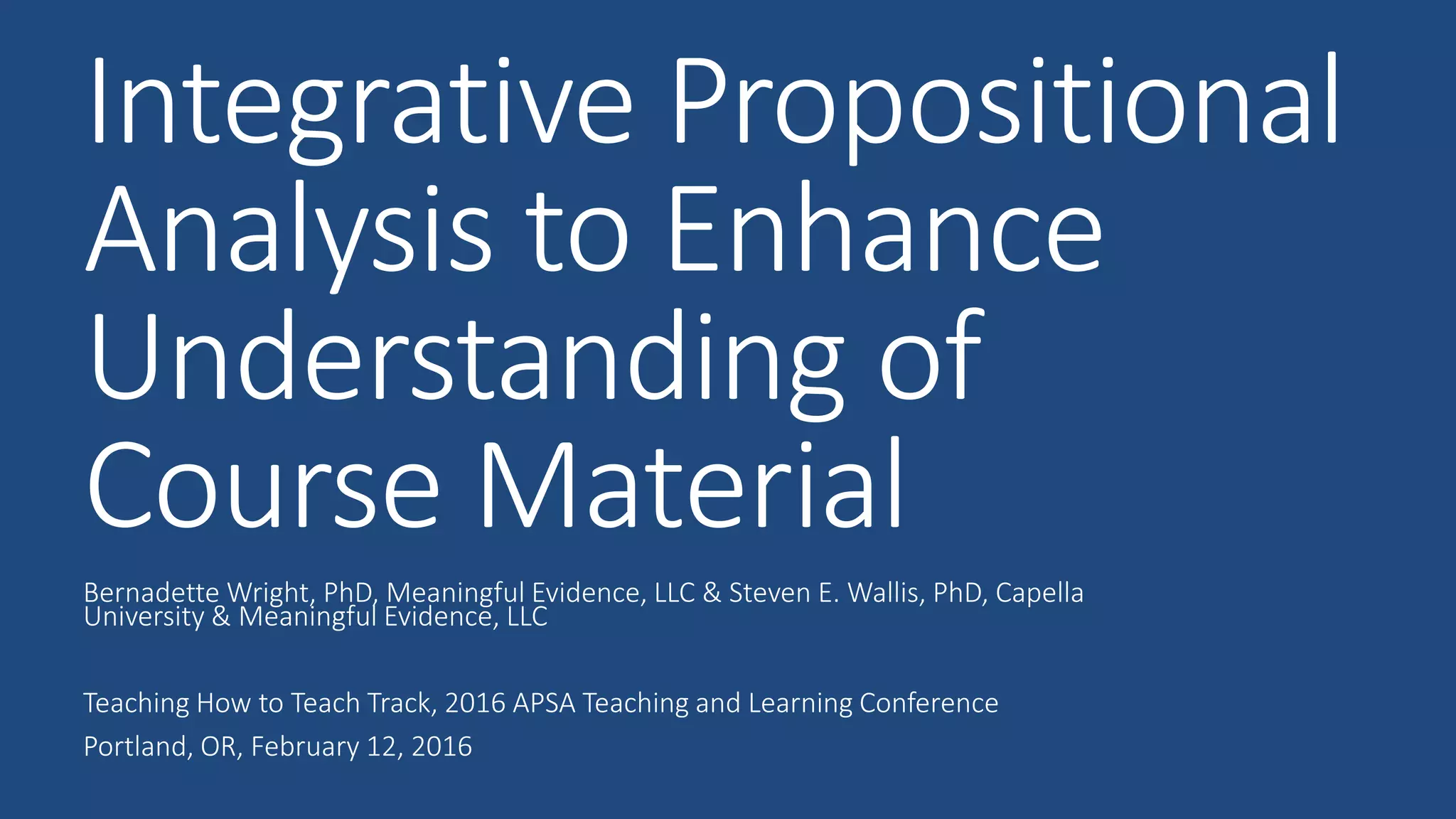 Integrative Propositional Analysis to enhance understanding of course ...