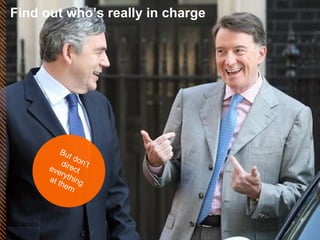 Find out who’s really in charge But don’t direct everything at them 