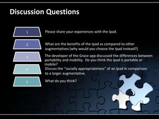 Video demonstration of iCommunicate including creating storyboards and adding check marks for completed itemshttp://itunes.apple.com/us/app/icommunicate/id320986580?mt=8#