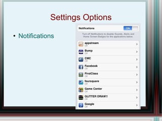Settings Options Notifications 