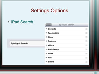 Settings Options iPad Search 