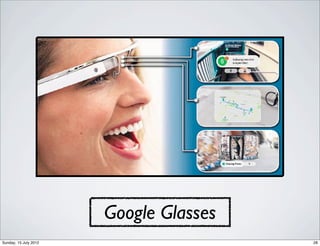 Google Glasses
Sunday, 15 July 2012                    28
 