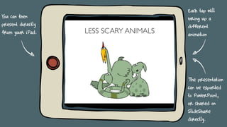 You can then
present directly
from your iPad.
Each tap will
bring up a
different
animation
The presentation
can be exported
to PowerPoint,
or shared on
SlideShare
directly.
 
