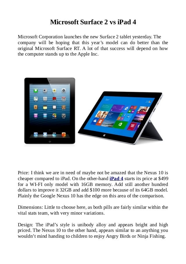 I Pad 4 Vs Surface Rt