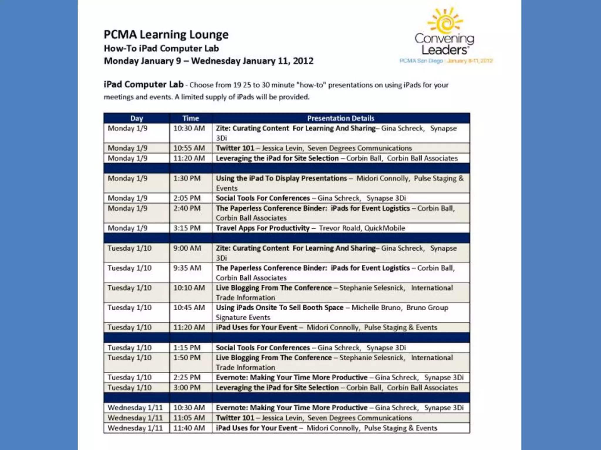 I pad and BYOD Learning Lab Schedule at a Glance PPT