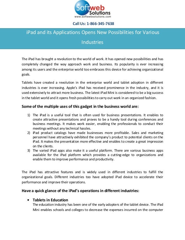 I pad and its applications opens new possibilities for various industries