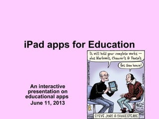 iPad apps for Education
An interactive
presentation on
educational apps
June 11, 2013
 
