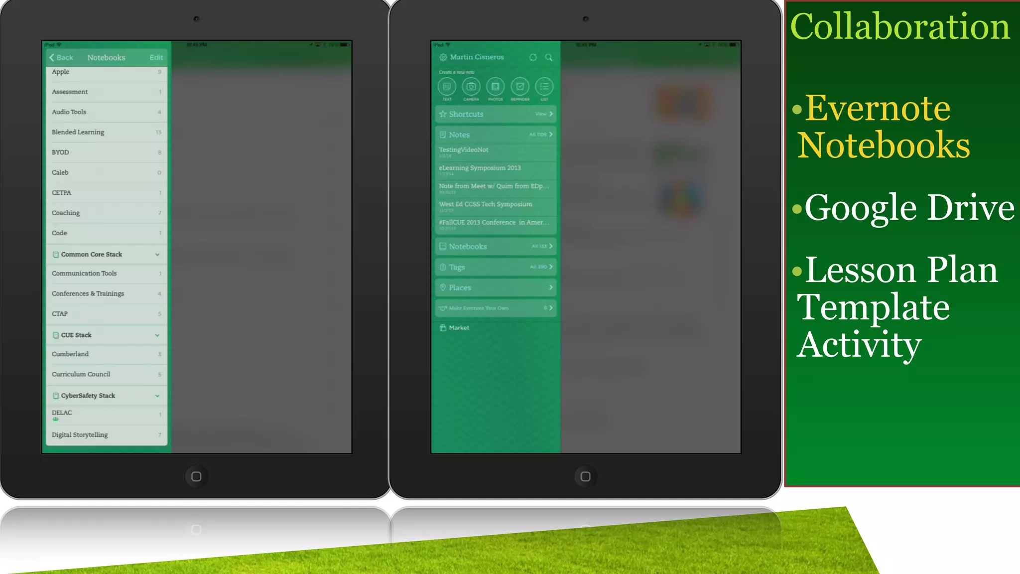 Collaboration
!
•Evernote
Notebooks
•Google Drive
•Lesson Plan
Template
Activity
 