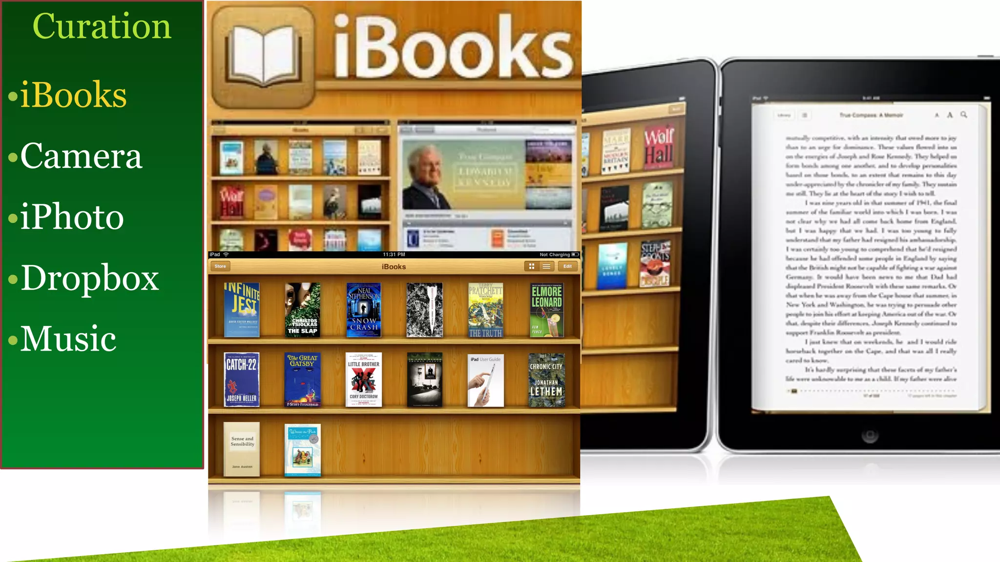 Curation
!
•iBooks
•Camera
•iPhoto
•Dropbox
•Music
 