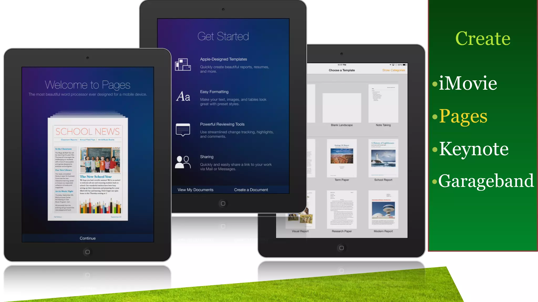 !
Create
!
•iMovie
•Pages
•Keynote
•Garageband
 