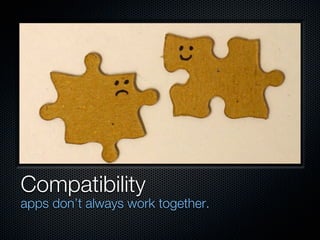 Compatibility
apps don’t always work together.
 