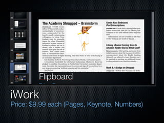 iWork
Price: $9.99 each (Pages, Keynote, Numbers)
 