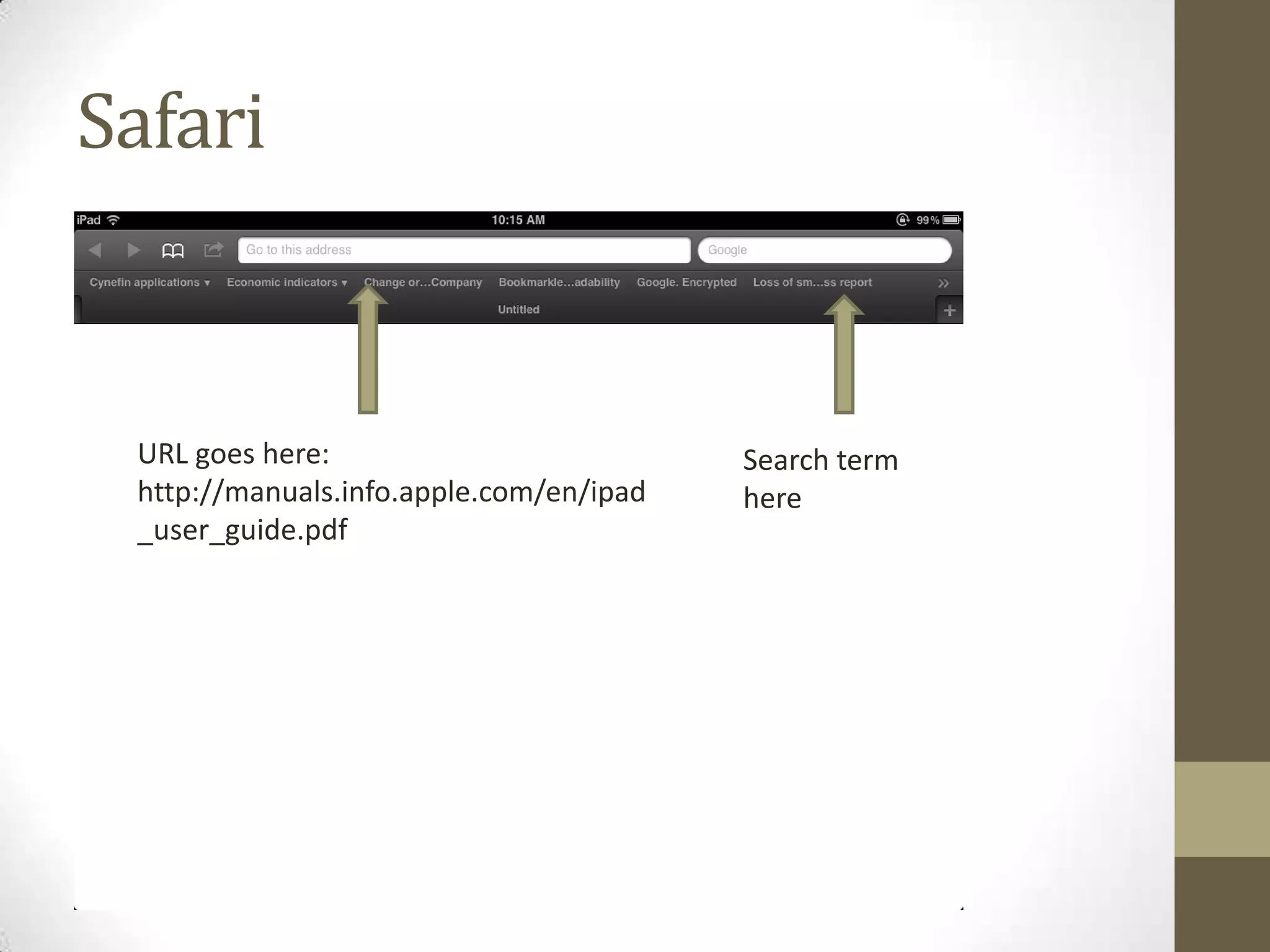 Safari


 URL goes here:                          Search term
 http://manuals.info.apple.com/en/ipad   here
 _user_guide.pdf
 