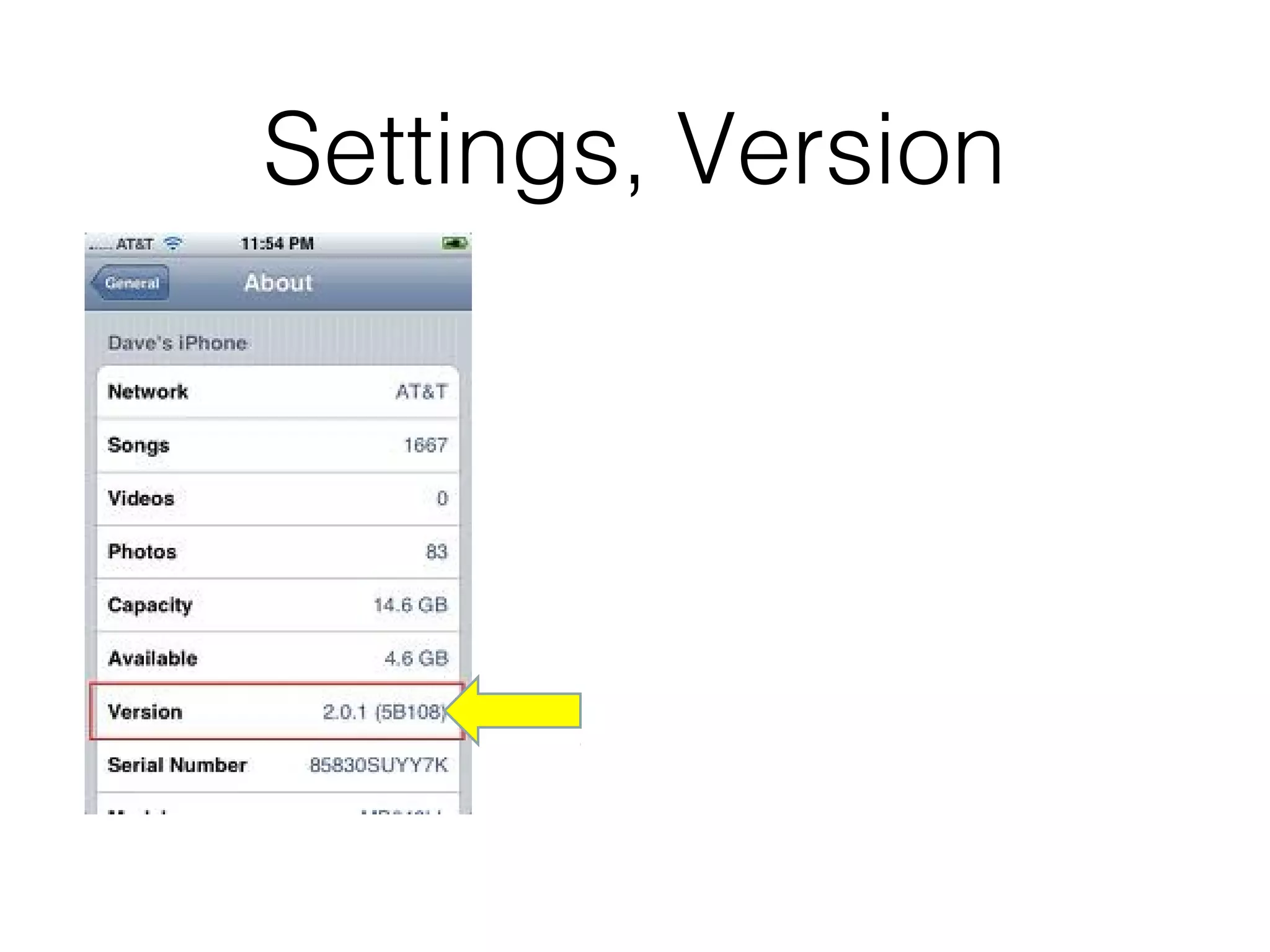Settings, Version
 
