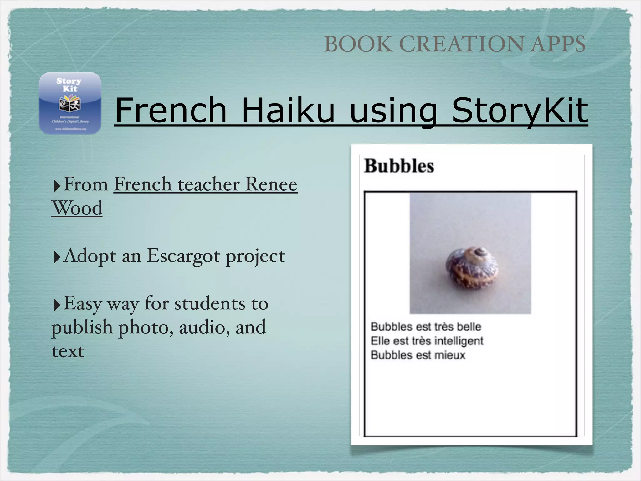 IMAGE NARRATION

Mudcloth Myths
‣Art work and story
created in art class.

‣Photographed artwork
‣Recorded story using
SonicPics app

‣Example: Mudcloth
Myths

 