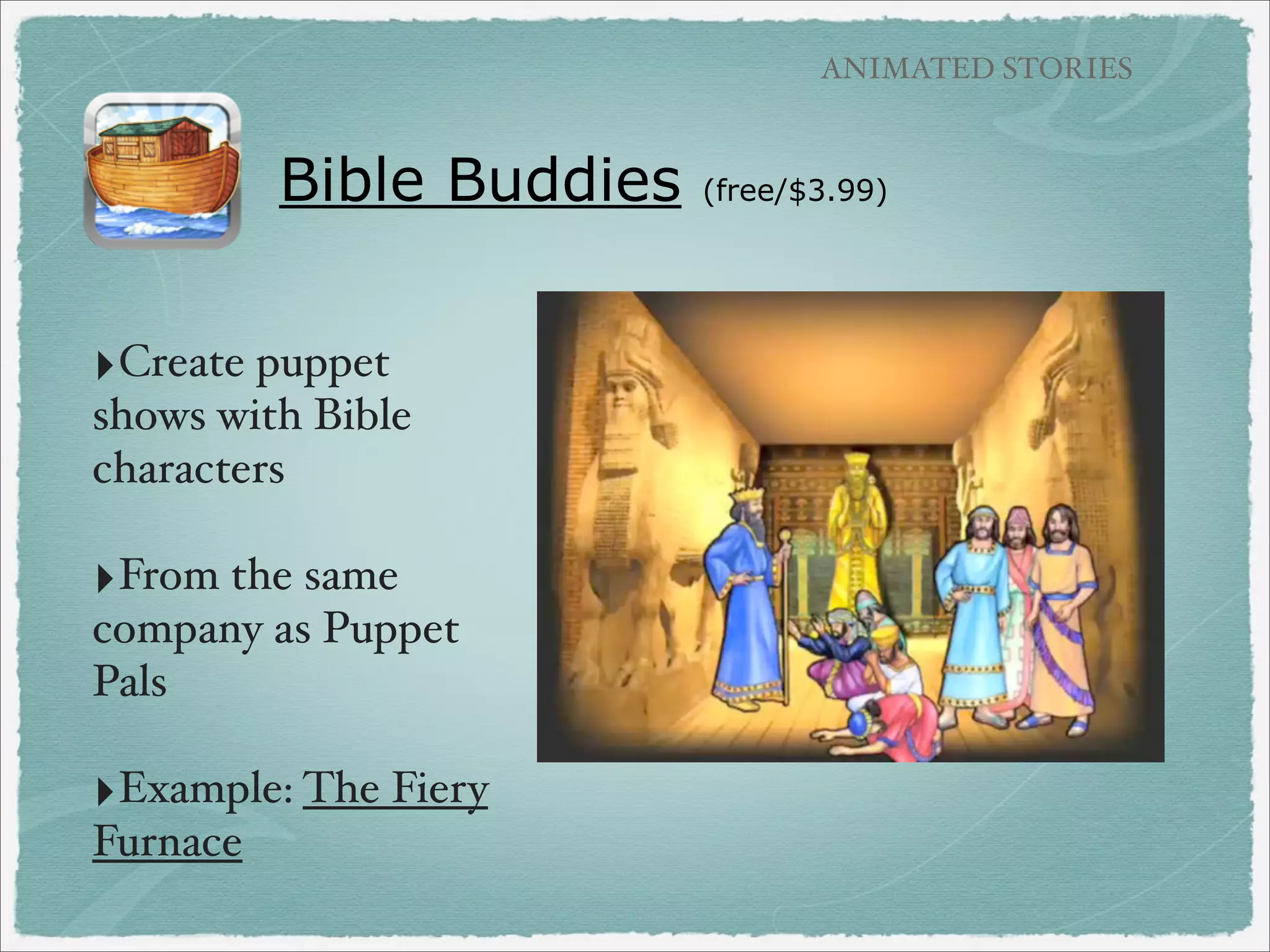 BOOK CREATION

Using iBooks Author on
a Mac to create books
for IBooks

‣Design your
own multimedia
multitouch
books from
templates!
‣Link: Mystery
of the Howling
Hoodoos

 