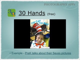 IMAGE NARRATION

Audioboo QR Codes
‣Generates code
‣Print in large (full page)
or small (good size for
corner of project)

 