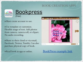 Aurasma

VIDEO APPS

‣Augmented reality
‣Attach video to an image

prompt (similar to QR codes)

‣Directions, reviews,
explanations

‣Open House activities

 