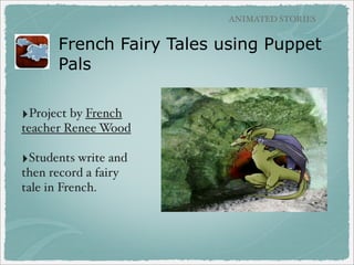 BOOK CREATION APPS

Book Creator for iPad ($4.99)
‣Add text, pictures
(from camera roll),
record audio, add
video, hyperlinks,
combine books

‣Export as epub
document directly to
iBooks or to Dropbox

‣ Link to our
elementary collection
of eBooks

Let each student
contribute one page

 