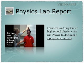 TALKING CHARACTERS

Tellagami
‣Create animated
3D talking
characters

‣Use included
backgrounds or your
own images

‣30 seconds of
recording

(free)

 