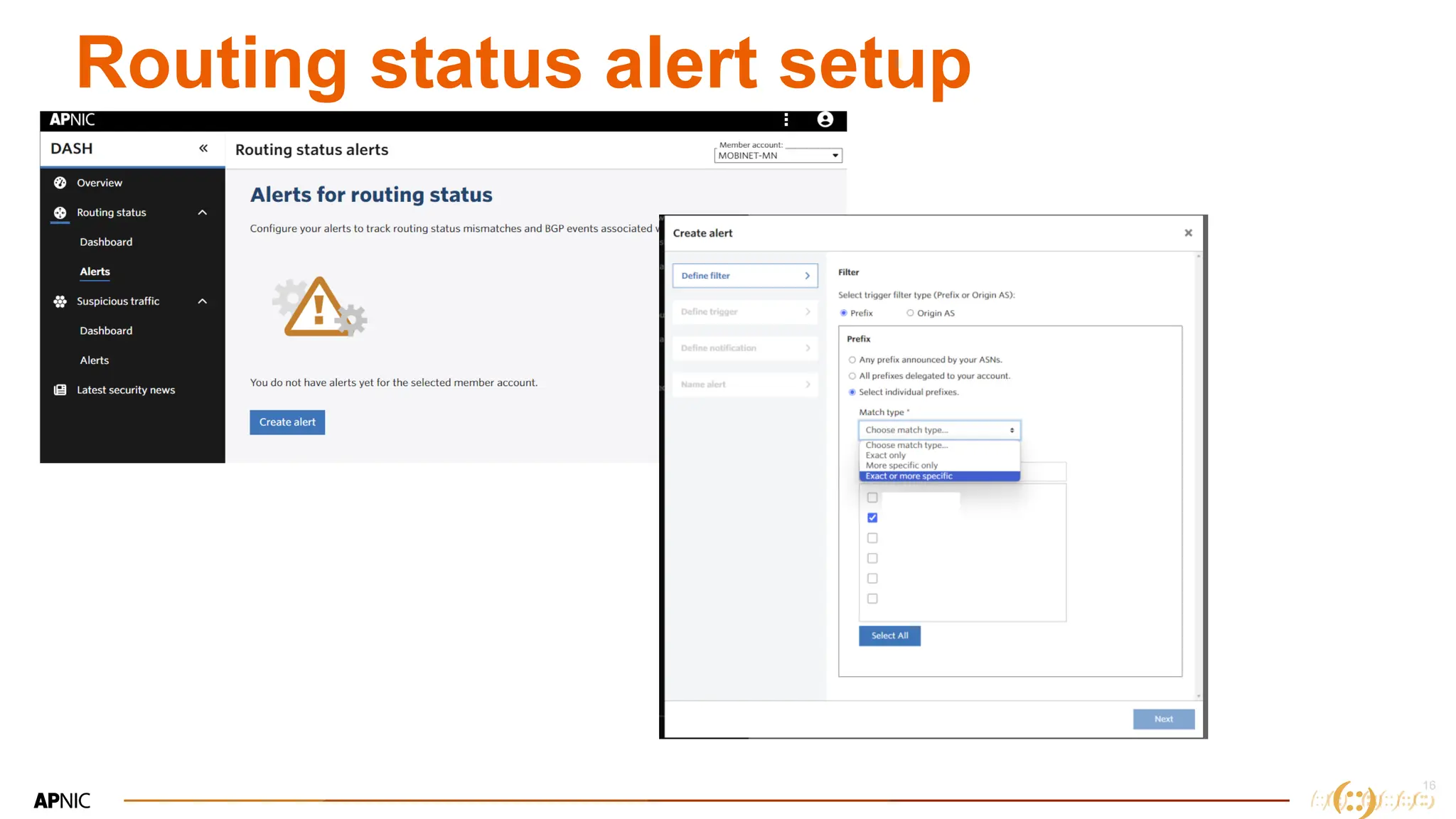 16
16
Routing status alert setup
 
