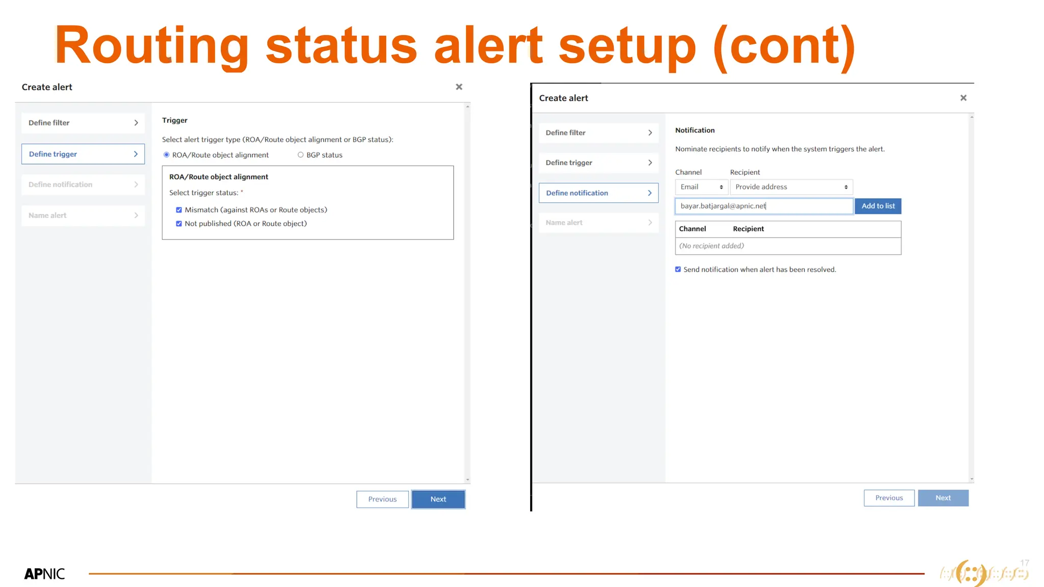 17
17
Routing status alert setup (cont)
 