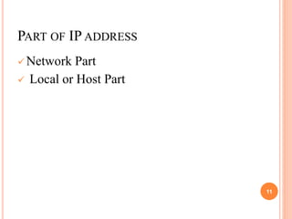 PART OF IP ADDRESS
 Network Part
 Local or Host Part
11
 