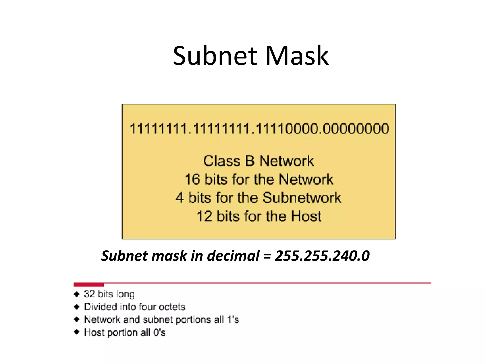 Subnet Mask 
Subnet mask in decimal = 255.255.240.0 
 