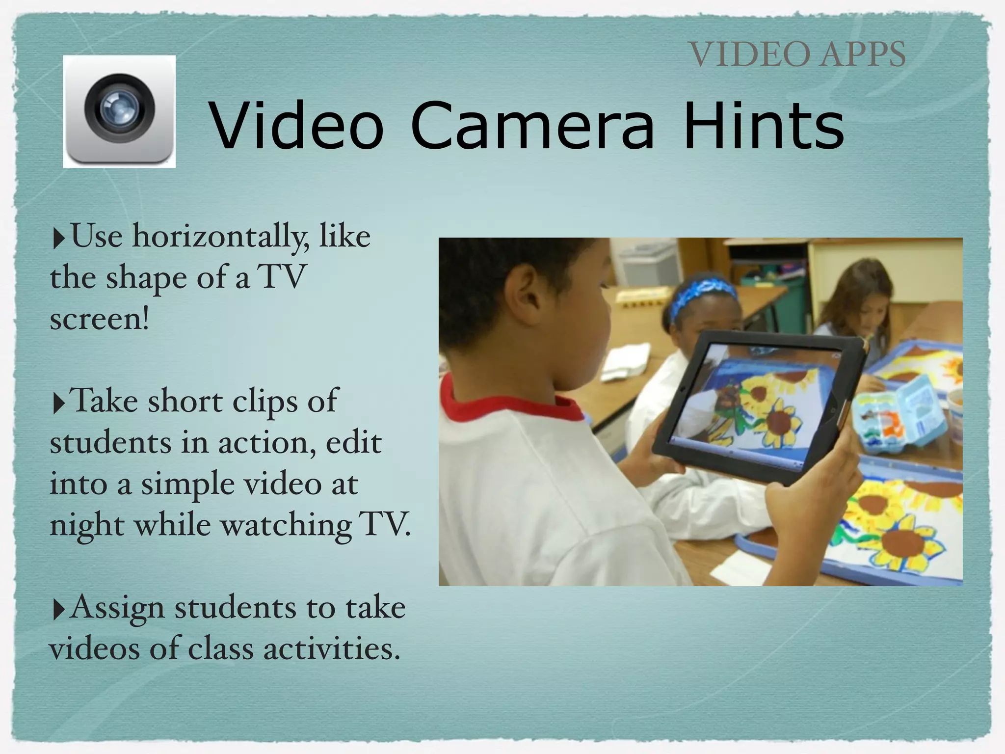 Body System
Tours with QR
Codes

!

AUDIO APPS

‣from 5th grade teacher Crystal
Voytal!
!

‣Link to example of audio!

 