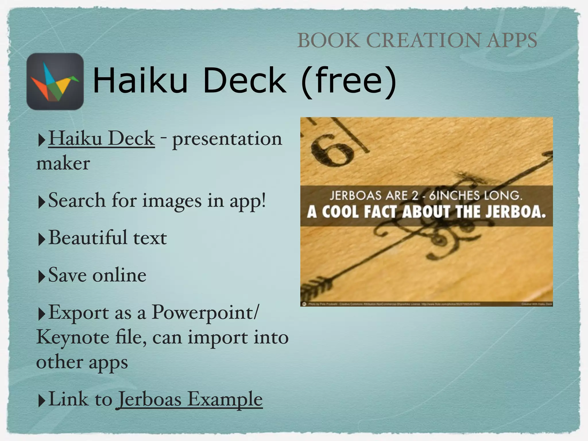 DIGITAL STORYTELLING APPS

ChatterPix Kids!
‣Talking artwork!!
!

‣Talking snowmen by
second graders!
!

‣Picture drawn with
Drawing Pad app, but
could also take a photo
of student artwork!

 