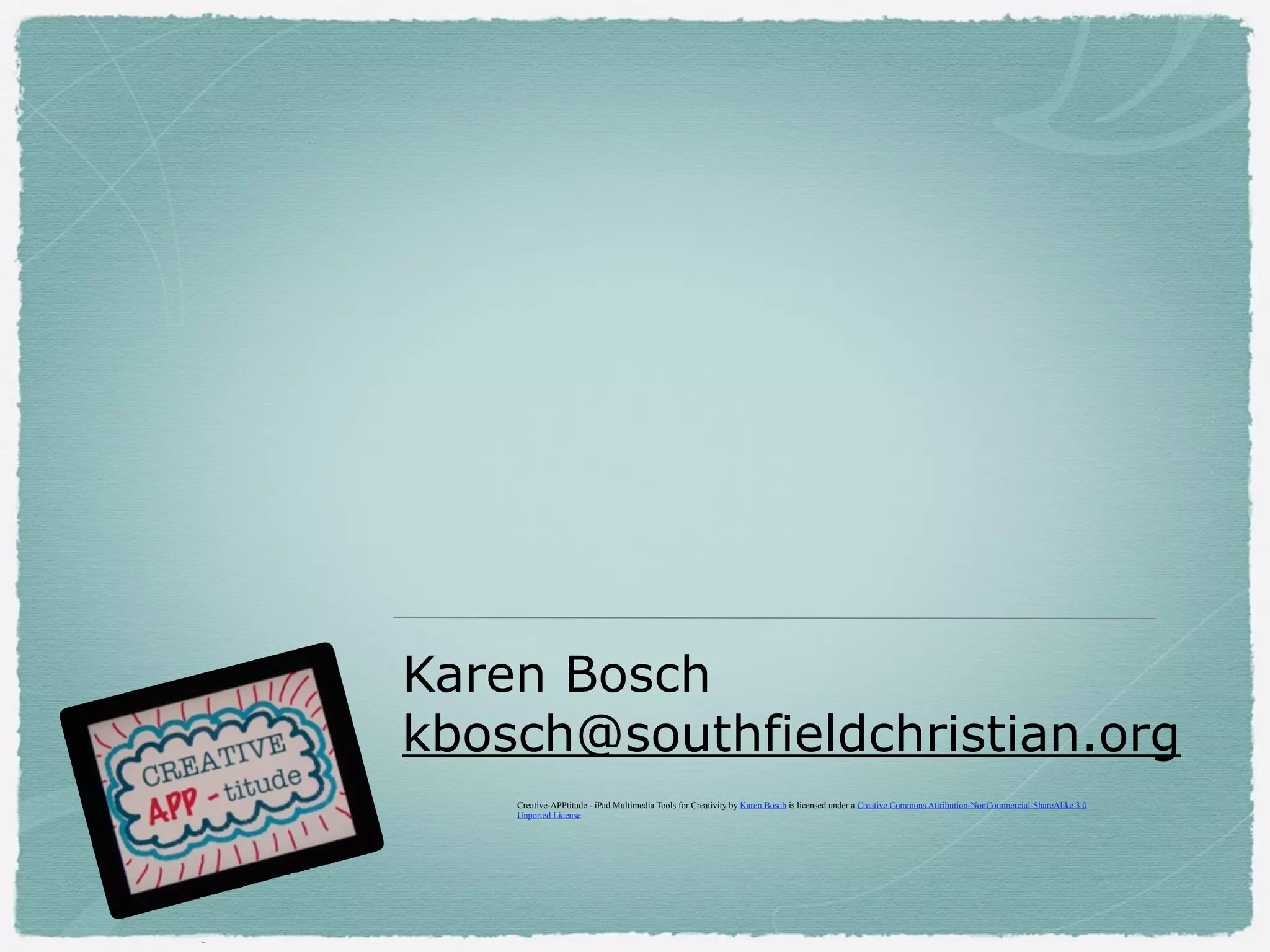 BOOK CREATION APPS

Haiku Deck (free)
!

‣Haiku Deck - presentation
maker!
!

‣Search for images in app!!
!
‣Beautiful text !
!
‣Save online!
!
‣Export as a Powerpoint/
Keynote ﬁle, can import into
other apps!
!

‣Link to Jerboas Example!
!

 