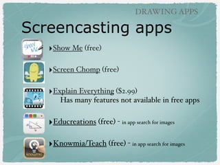 GRAPHIC ORGANIZER APPS

Note Taking
‣Watched Discovery
Streaming Atlas videos on
Africa on computer!
‣Took notes using Corkulous
and Inspiration Lite apps!

 