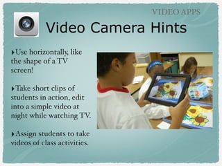 Body System
Tours with QR
Codes

!

AUDIO APPS

‣from 5th grade teacher Crystal
Voytal!
!

‣Link to example of audio!

 