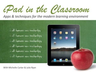 iPad in the Classroom
Apps & techniques for the modern learning environment




With Michelle Carter & Julie Ryan
 