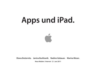 Apps und iPad.



Diana Breternitz. Janina Burkhardt. Nadine Gebauer. Marina Moser.
                   Neue Medien / Internet · 21. Juni 2011
 