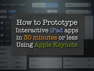 How to Prototype
Interactive iPad apps
in 30 minutes or less
Using Apple Keynote
 