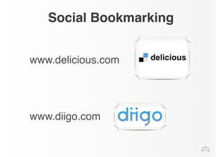 Social Bookmarking 
www.delicious.com! 
! 
! 
! 
www.diigo.com 
 