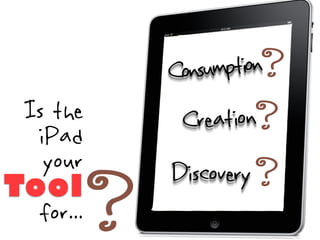 Consumption
 Is the     Creation
  iPad
   your    Discovery
Tool
  for...
 